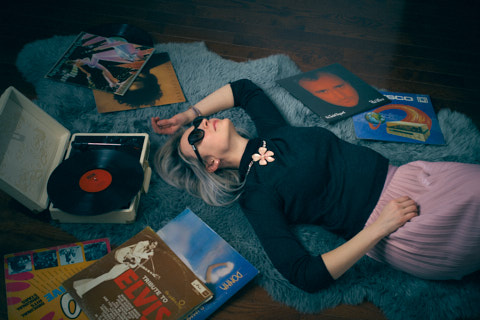 girl and record player